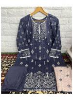 Heavy Cotton Navy Blue Eid Wear Printed Readymade Pakistani Suit